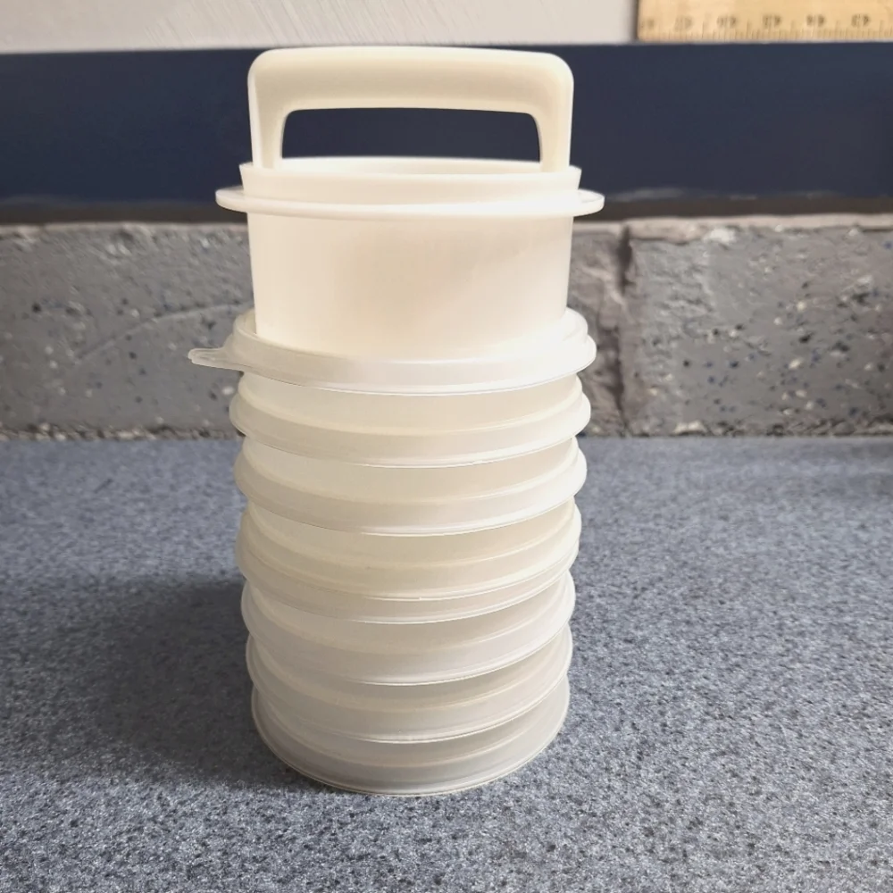 Tupperware Hamburger Patty Press & Keeper, Set of 6
